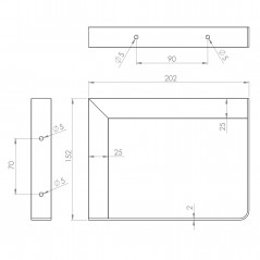 Angolo MIX R avvitato in faggio non trattato e acciaio nero, 152 x 202 mm