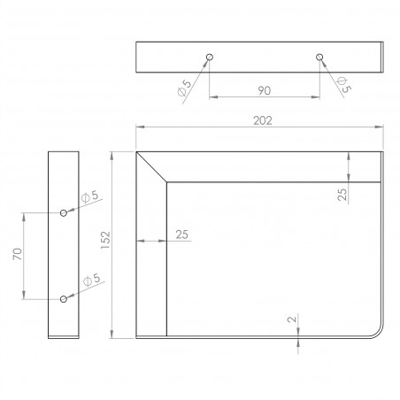 Angolo MIX R avvitato in faggio non trattato e acciaio nero, 152 x 202 mm