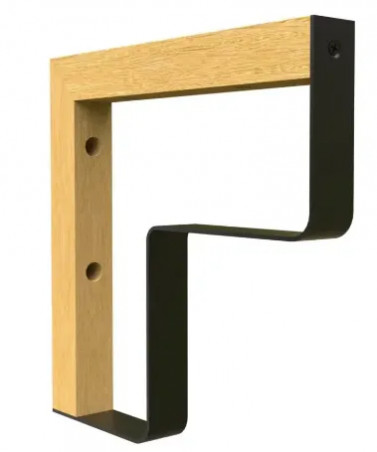 MIX E screw-on angle bracket in raw beech/black steel, 202x202mm.