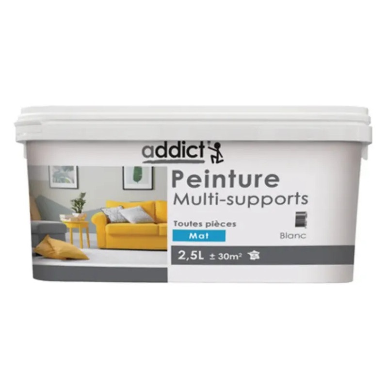 Peinture acrylique multi supports, blanc mat, 2,5 litres