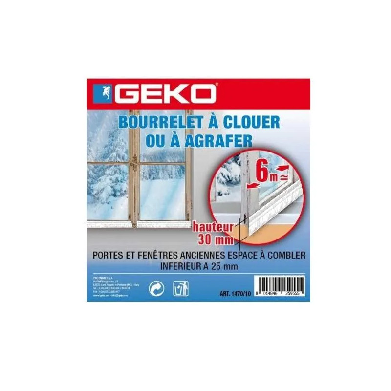 Bourrelet PVC à clouer ou agrafer, pour portes et fenêtres, 6 m x 30 mm, blanc