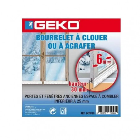 BOURRELET PVC A CLOUER/AGRAFER PORTES ET FENETRES 6MX30MM BLANC GEKO