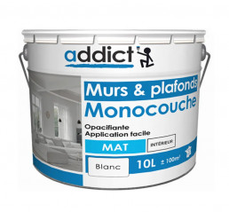 Peinture acrylique monocouche murs et plafonds, blanche satin, 10 litres