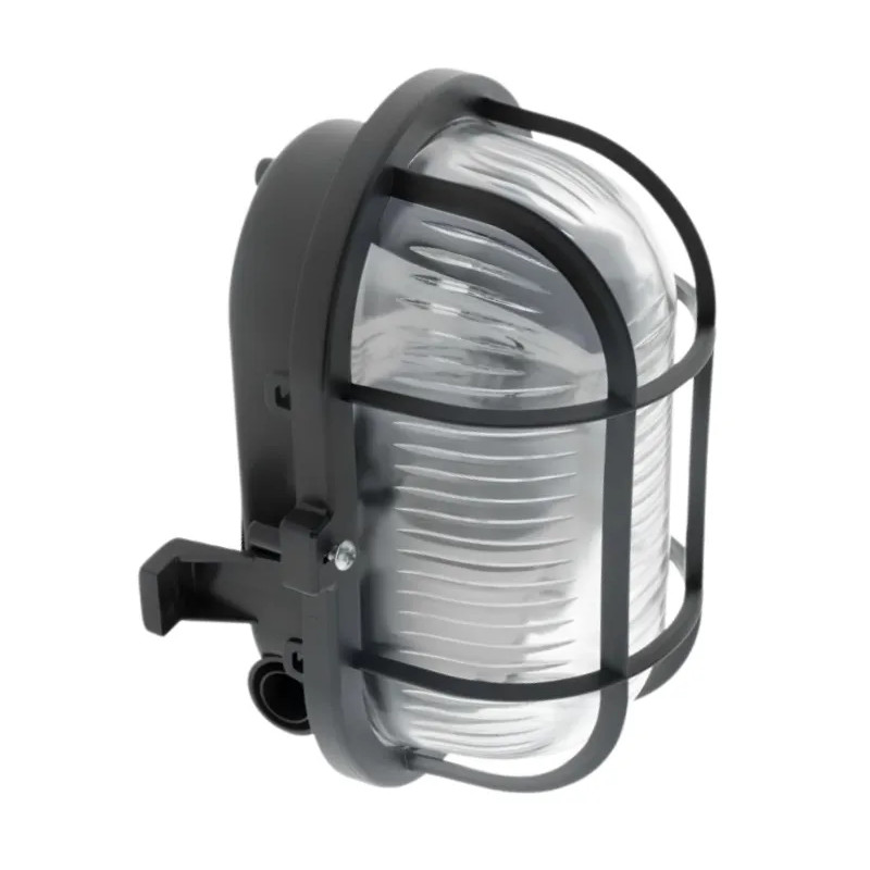 Luminaria exterior oval IP44 de superficie con lamas, negra