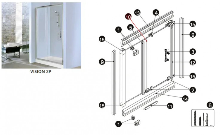 Junta de puerta vertical para mamparas de ducha FRESH R, A, 2P y VISION 2P