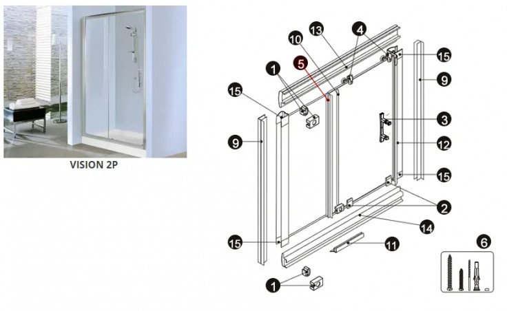 Joint de tenue de paroi fixe pour paroi de douche VISION A, R, et 2P