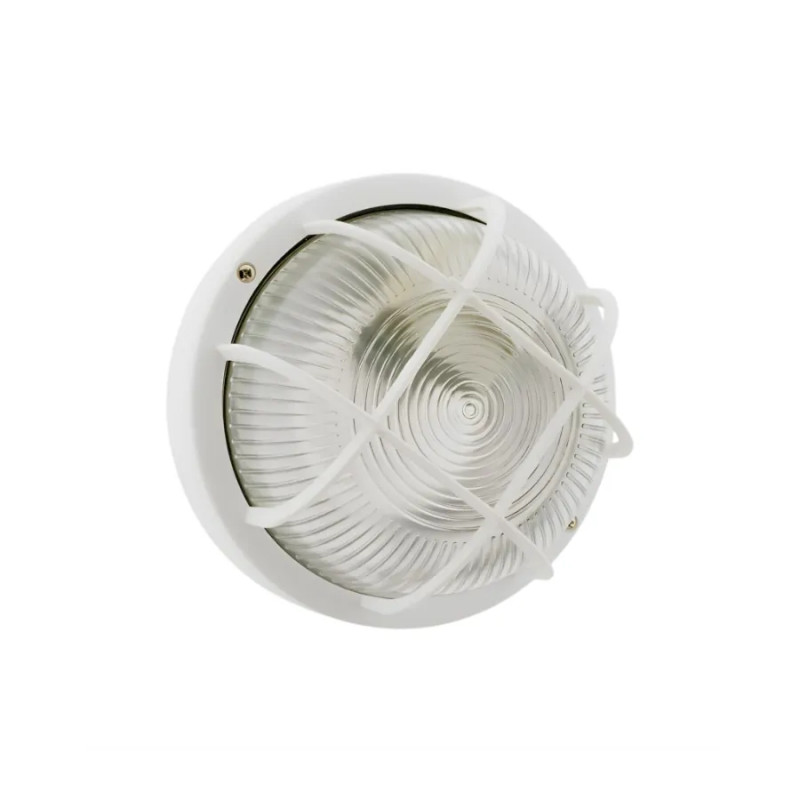 Luz exterior redonda 470 lúmenes, IP44 con rejilla, blanco