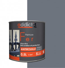 Peinture fer glycéro antirouille, gris anthracite, 0,5 litre intérieur et extérieur