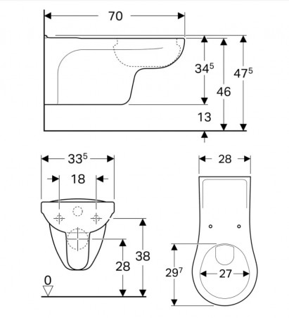 Cuvette WC suspendu PMR Vitalis, rallongée, 70cm, Blanc