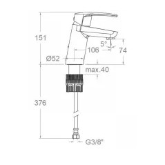 New fly" basin mixer, black, 151mm high, without pop-up waste.