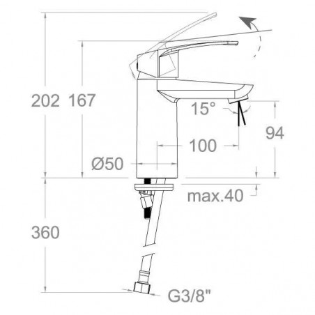 New fly" basin mixer, height 167mm, without pop-up waste.