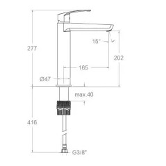 Mitigeur haut de lavabo "New fly", hauteur 277mm.