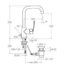 Miscelatore per lavabo con bocca alta "New fly", altezza 300 mm.