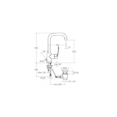 New fly" high-spout basin mixer, 300mm high.