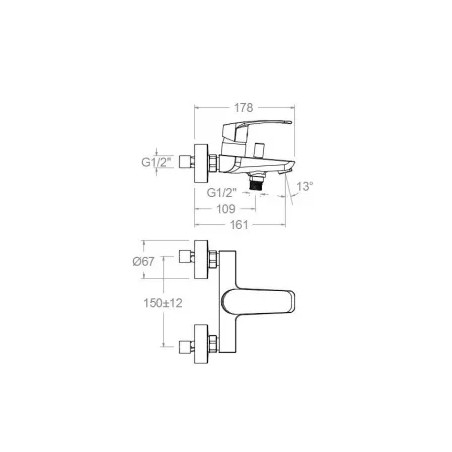 New fly" wall-mounted bath and shower mixer.