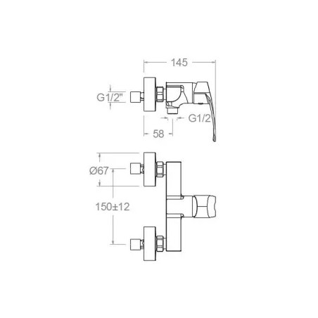 New fly" shower mixer with wall connections.