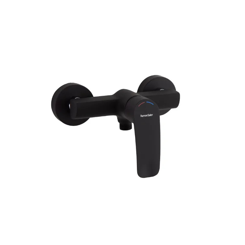 New fly" black shower mixer with wall connections.