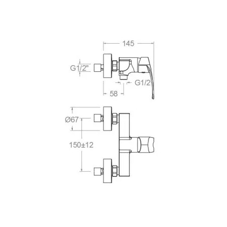 New fly" black shower mixer with wall connections.