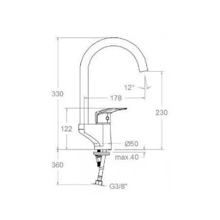 Miscelatore per lavello alto "New fly", altezza 330 mm.