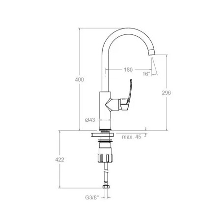 Miscelatore per lavello "New fly", altezza 400 mm.