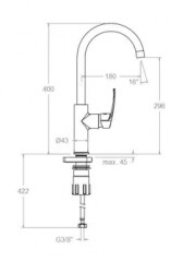 Miscelatore per lavello nero "New fly", altezza 400 mm.