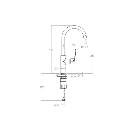 Miscelatore per lavello nero "New fly", altezza 400 mm.