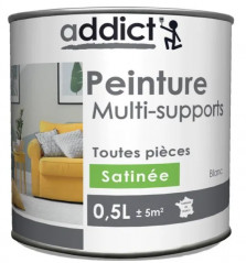 Peinture acrylique multi supports, blanc satin, 0,5 litre.