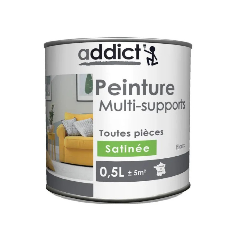 Peinture acrylique multi supports, blanc satin, 0,5 litre.