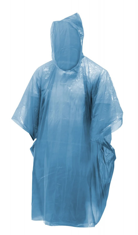 Poncho di emergenza in plastica blu, taglia standard per adulti