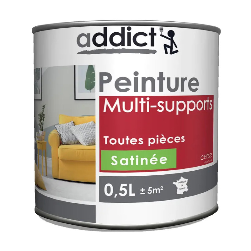 Peinture acrylique multi supports, cerise satin, 0,5 litre.