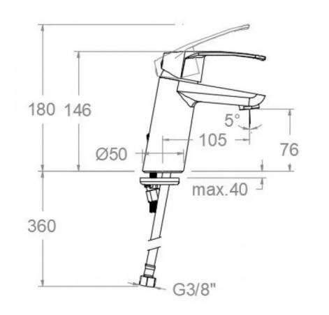 Robinet mitigeur lavabo New Fly monotrou incliné, hauteur 151 mm, chromé