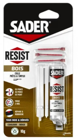 Colle \"resist\" bois bi-composants en seringue de 10g.