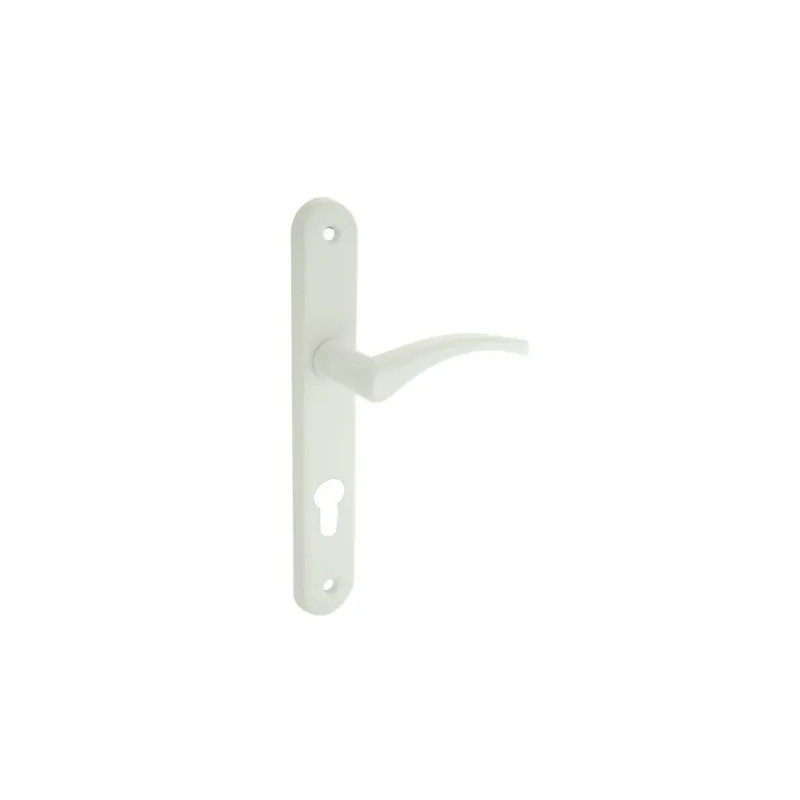 Door handle set with cylinder plate, white aluminum.