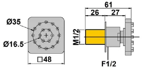 High-flow hydromassage swivel side shower, square.