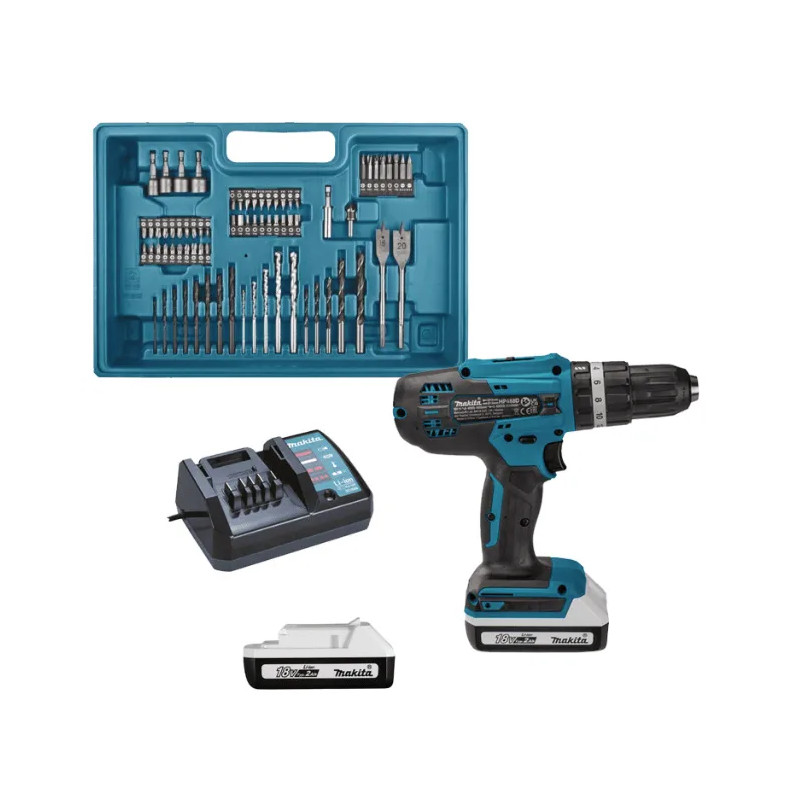 18V, LI-ION 2 Ah hammer drill/driver, with two batteries + charger and accessory box.