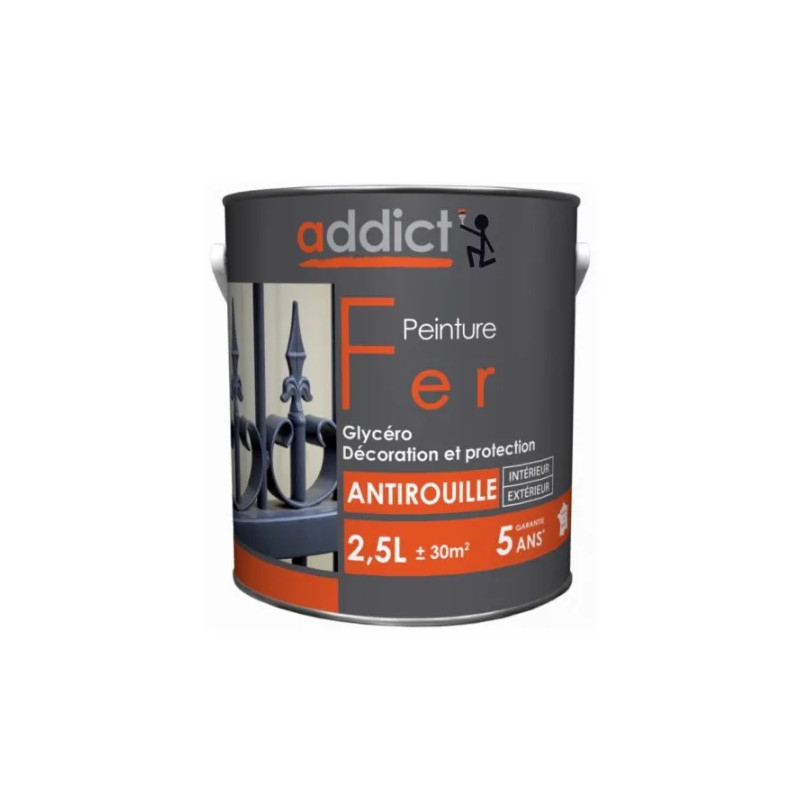 Peinture fer glycéro antirouille, blanc pur, 2,5 litre intérieur et extérieur.