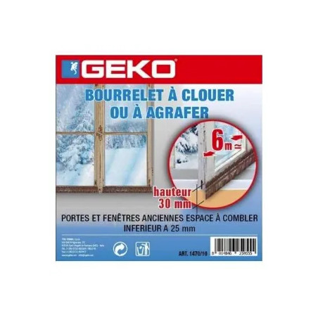 Bourrelet PVC à clouer ou agrafer, pour portes et fenêtres, 6m x 30mm, marron.