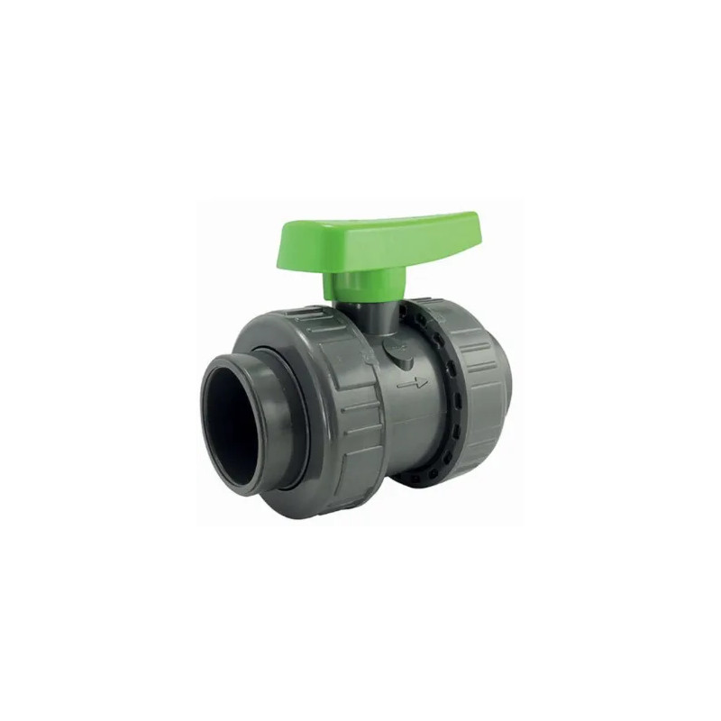 Double union PVC pressure valve, 40mm diameter.