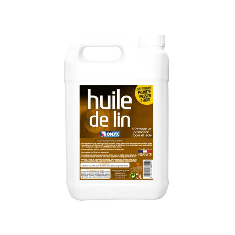 Huile de lin crue 100%, 5 litres.