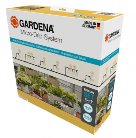 Kit d\'initiation Gardena pour l\'arrosage goutte-à-goutte de 15 plantes pour balcon