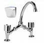 Chromium-plated bridge basin faucet, variable spacing, brass cross-bars, movable tube spout