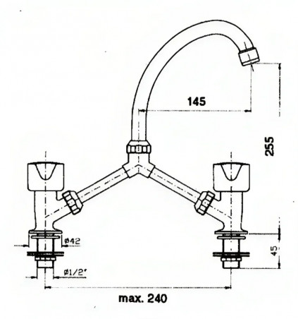 Robinet mélangeur lavabo en pont à écartement variable, 240 mm maximum