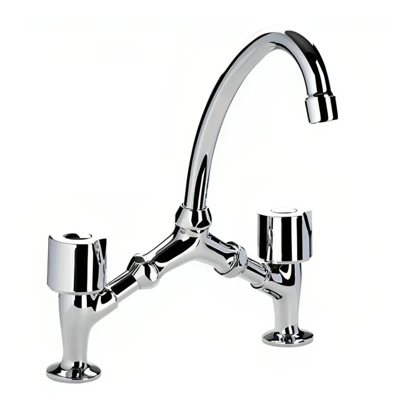 Chromium-plated bridge basin faucet, variable spacing, brass cross-bars, movable tube spout