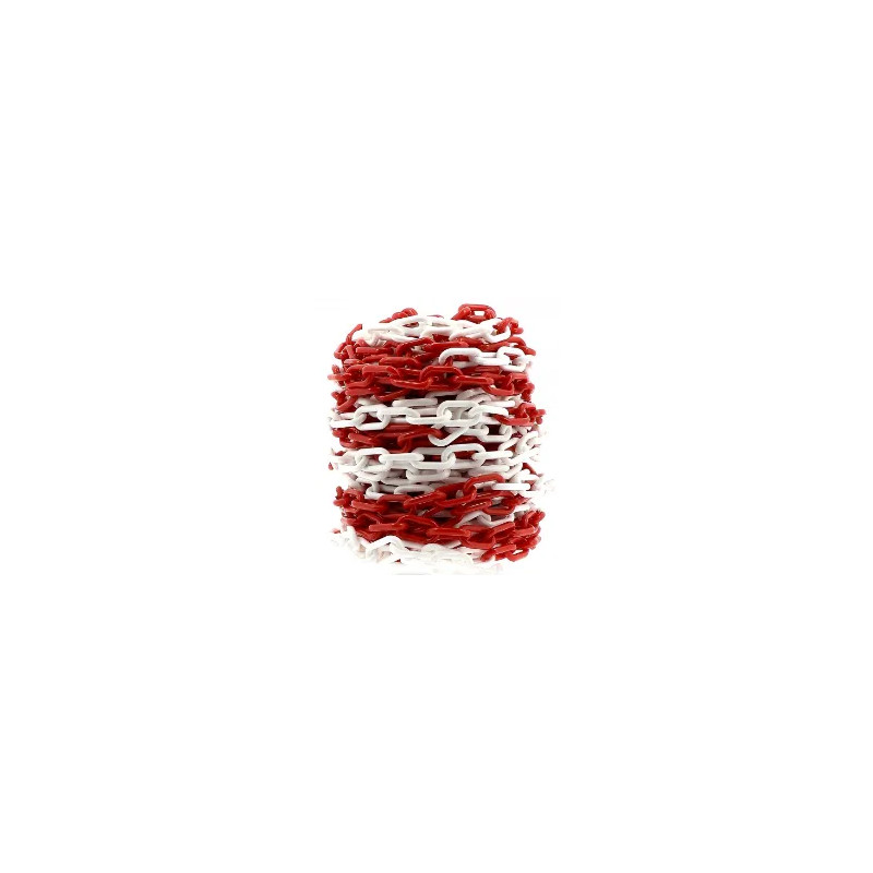 Red and white plastic chain 7mm x 25 meters.