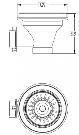 Desagüe manual de 115 mm de diámetro con salida de rebosadero