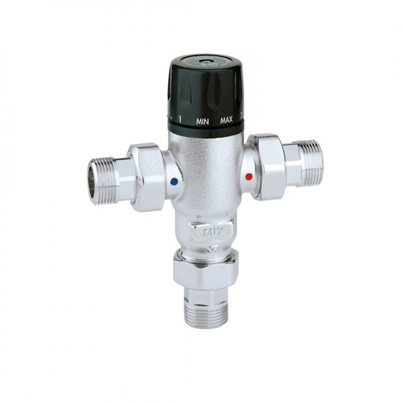 Thermostatischer Mischer CALEFFI 521, 20 x 27 (3/4") für Sanitärinstallationen, 30 - 65 Grad mit Rückschlagventilen