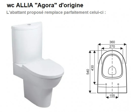 Abattant pour wc de marque ALLIA, modèle Agora et SELLES modèle Royan 2 Dito