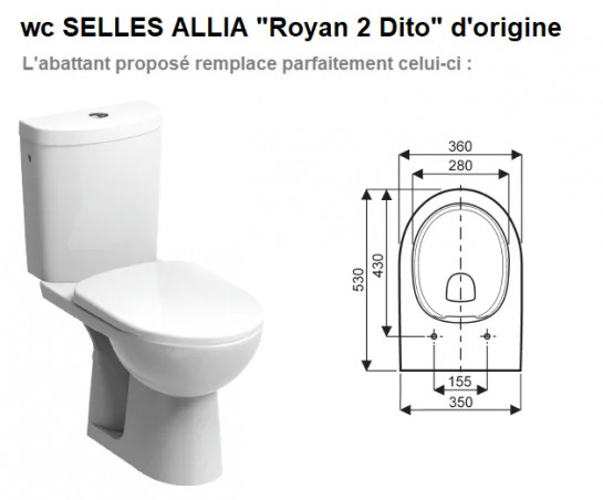 Abattant pour wc de marque ALLIA, modèle Agora et SELLES modèle Royan 2 Dito