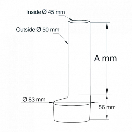 Tube de surverse en polypropylène blanc, longueur 170 mm