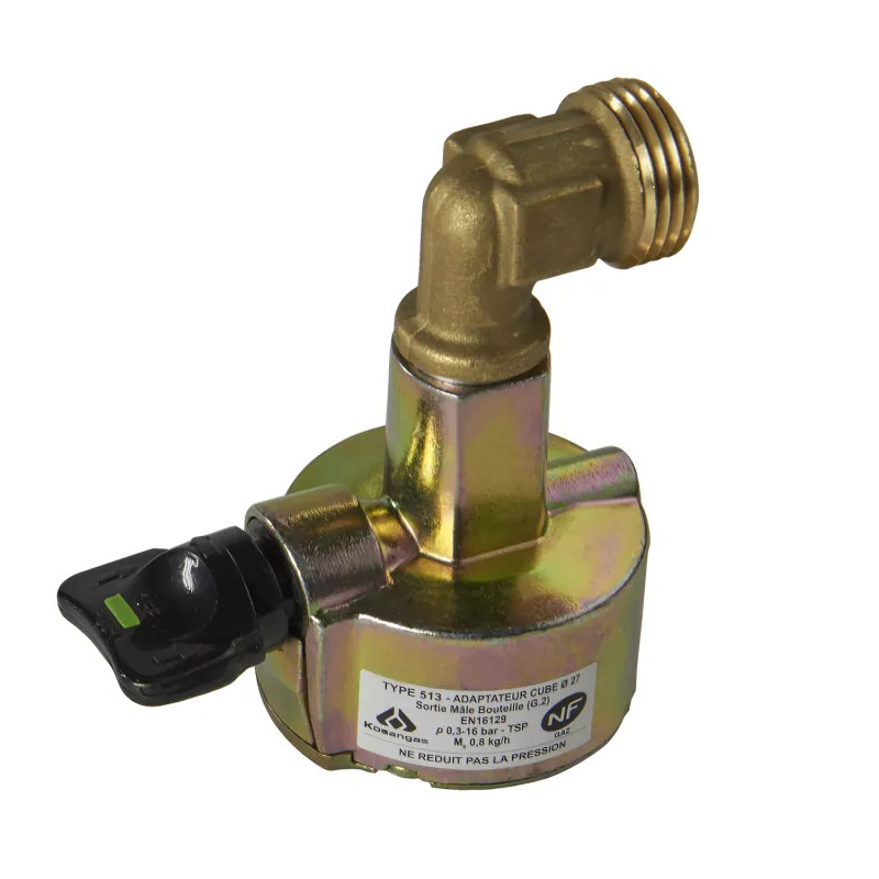 Gas cylinder adapter tap for 27 mm diameter connection valve